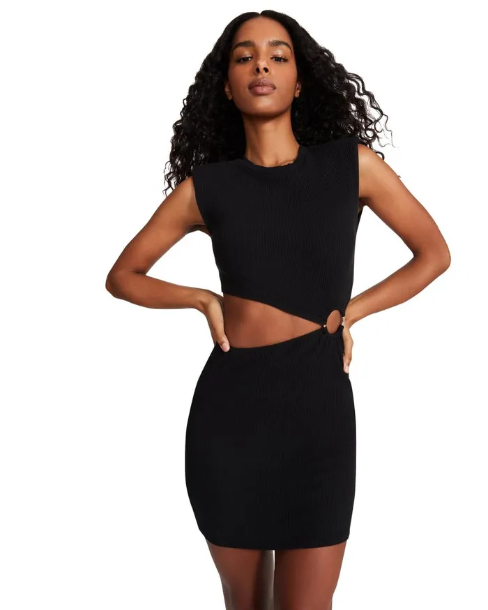 Steve Madden Shoulder Pad Mini Dress Black Womens Dresses