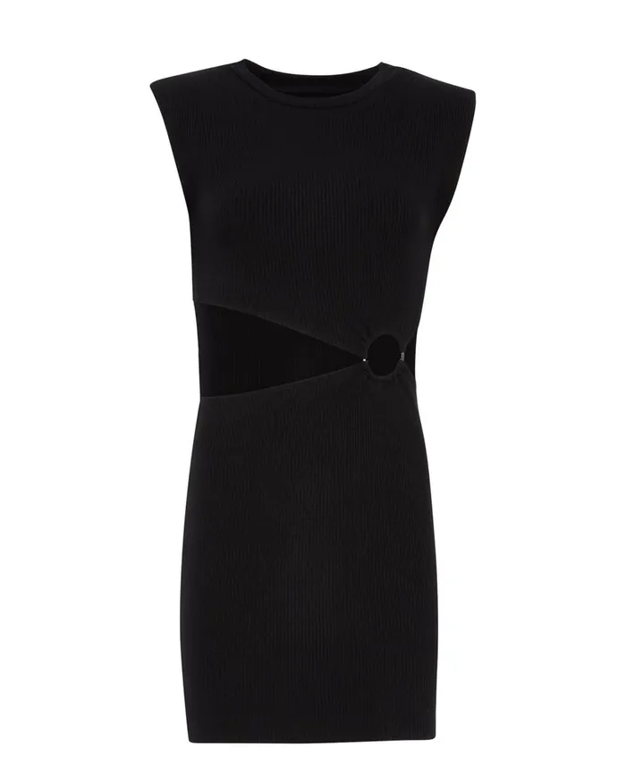 Steve Madden Shoulder Pad Mini Dress Black Womens Dresses