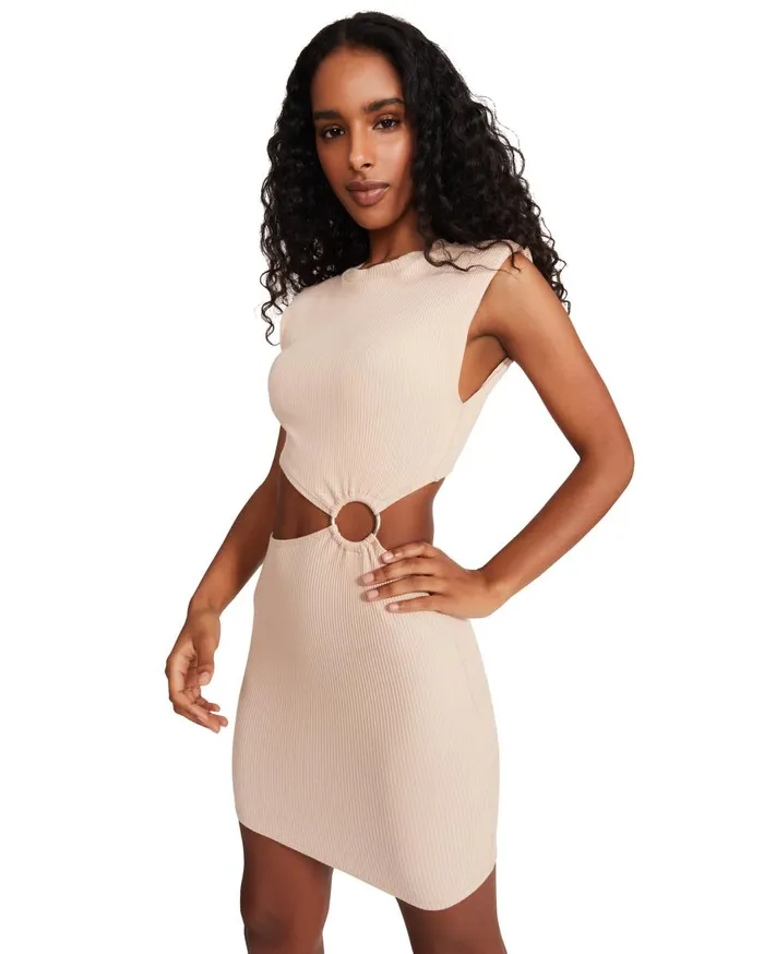 Steve Madden Shoulder Pad Mini Dress Sand Womens Dresses