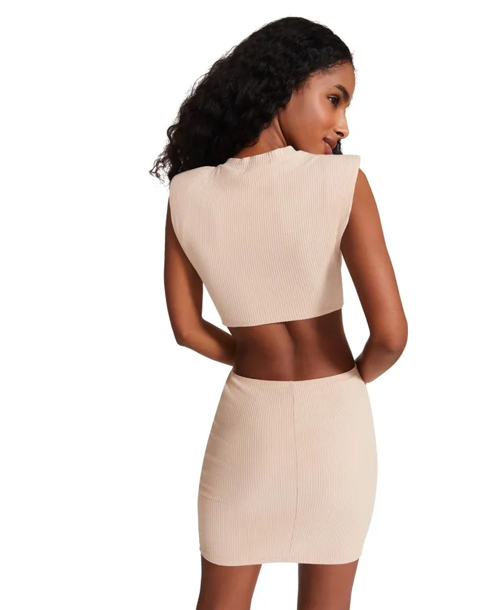 Steve Madden Shoulder Pad Mini Dress Sand Womens Dresses