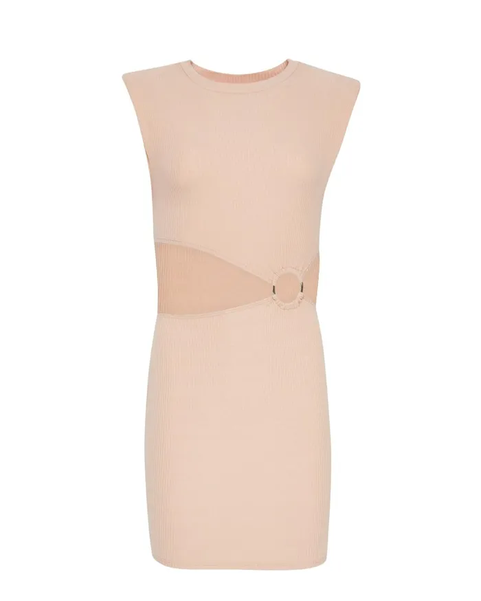 Steve Madden Shoulder Pad Mini Dress Sand Womens Dresses