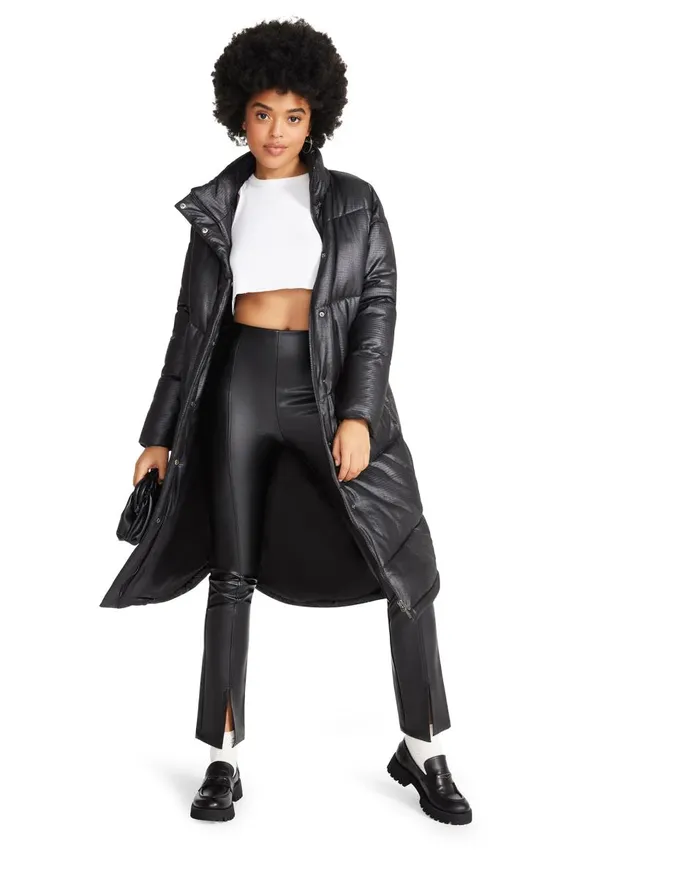 Steve Madden Slit Front Faux Leather Pant Black Womens Bottoms Steve Madden Slit Front Faux Leather Pant Black Womens Bottoms