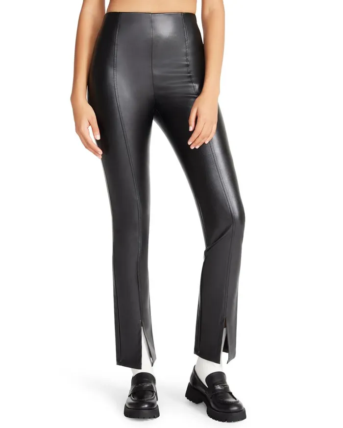 Steve Madden Slit Front Faux Leather Pant Black Womens Bottoms Steve Madden Slit Front Faux Leather Pant Black Womens Bottoms