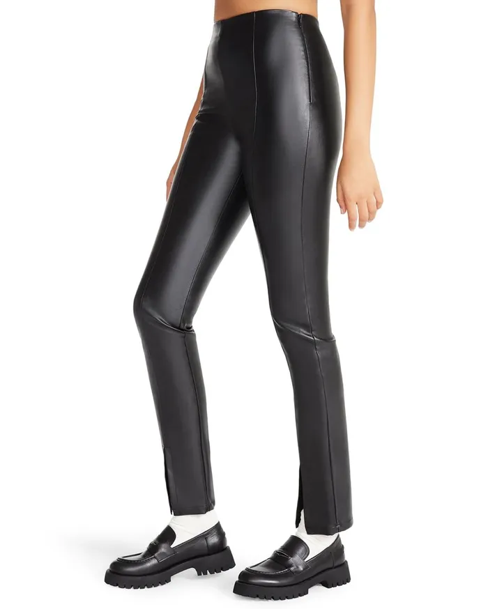 Steve Madden Slit Front Faux Leather Pant Black Womens Bottoms Steve Madden Slit Front Faux Leather Pant Black Womens Bottoms
