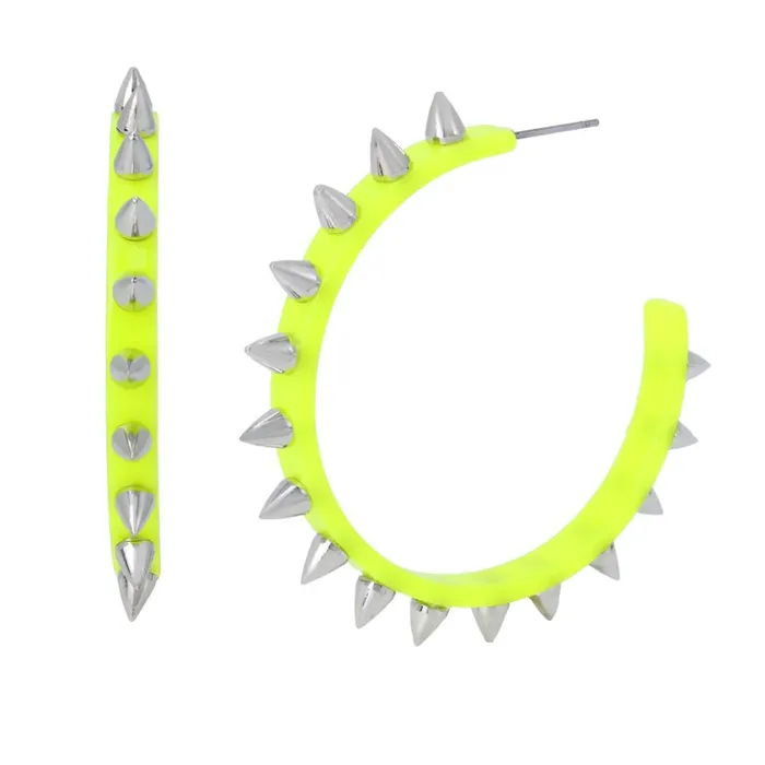 Steve Madden Spike Resin Hoop Earrings Green Womens Jewelry