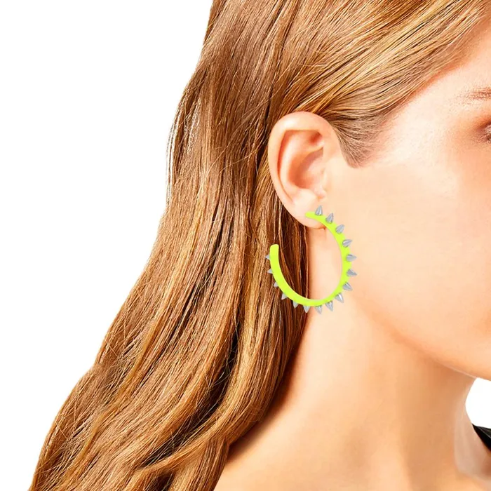 Steve Madden Spike Resin Hoop Earrings Green Womens Jewelry