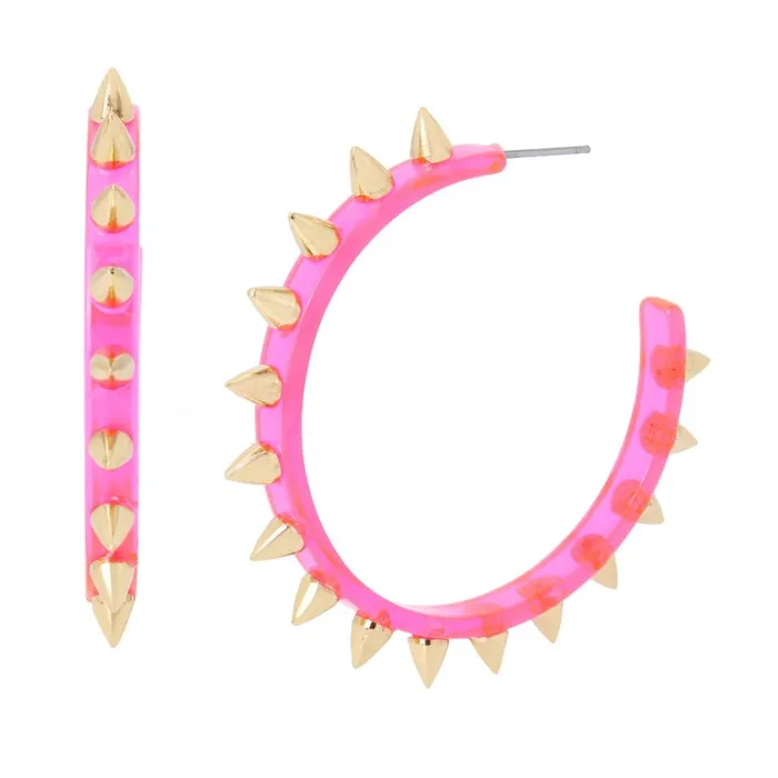 Steve Madden Spike Resin Hoop Earrings Pink Neon Womens Jewelry