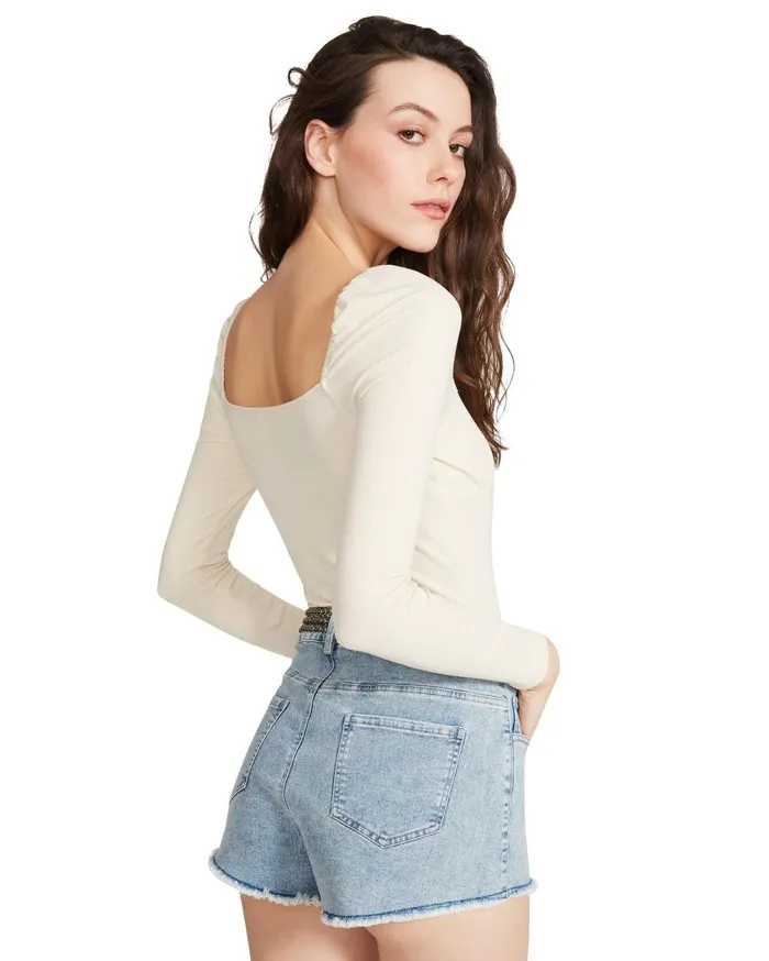 Steve Madden Square Neck Bodysuit Beige Womens Tops Steve Madden Square Neck Bodysuit Beige Womens Tops