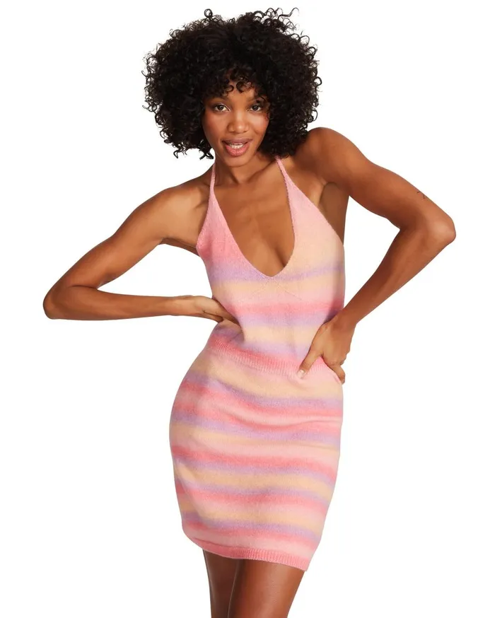 Steve Madden Striped Halter Dress Pink Multi Womens Dresses