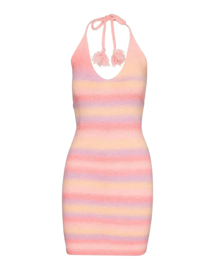Steve Madden Striped Halter Dress Pink Multi Womens Dresses Steve Madden Striped Halter Dress Pink Multi Womens Dresses