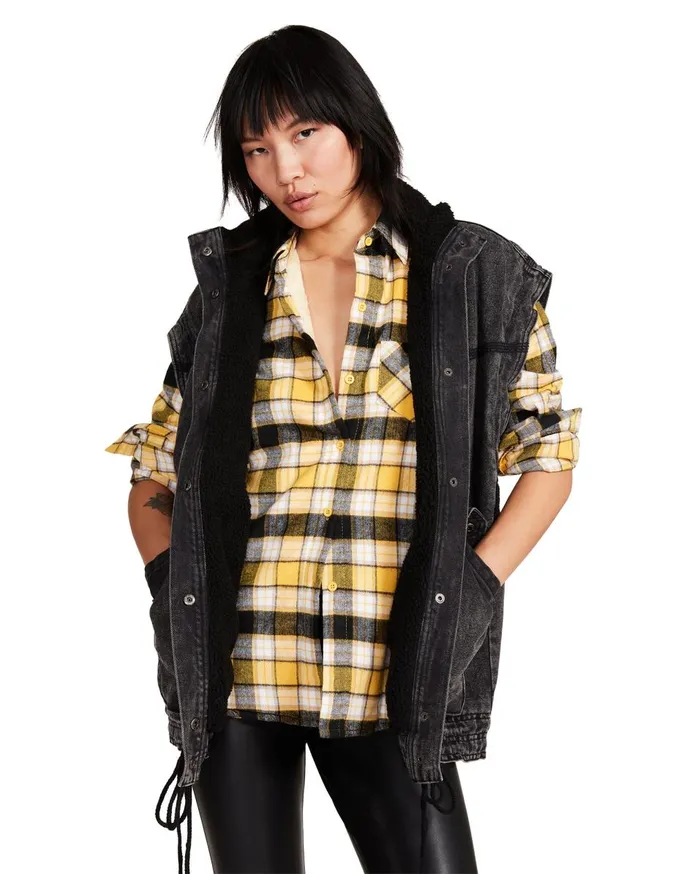 Steve Madden Teddy Lined Flannel Yellow Womens Jackets and Coats