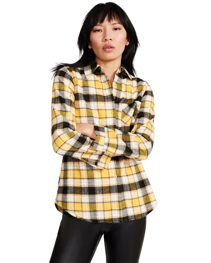 Steve Madden Teddy Lined Flannel Yellow Womens Jackets and Coats Steve Madden Teddy Lined Flannel Yellow Womens Jackets and Coats