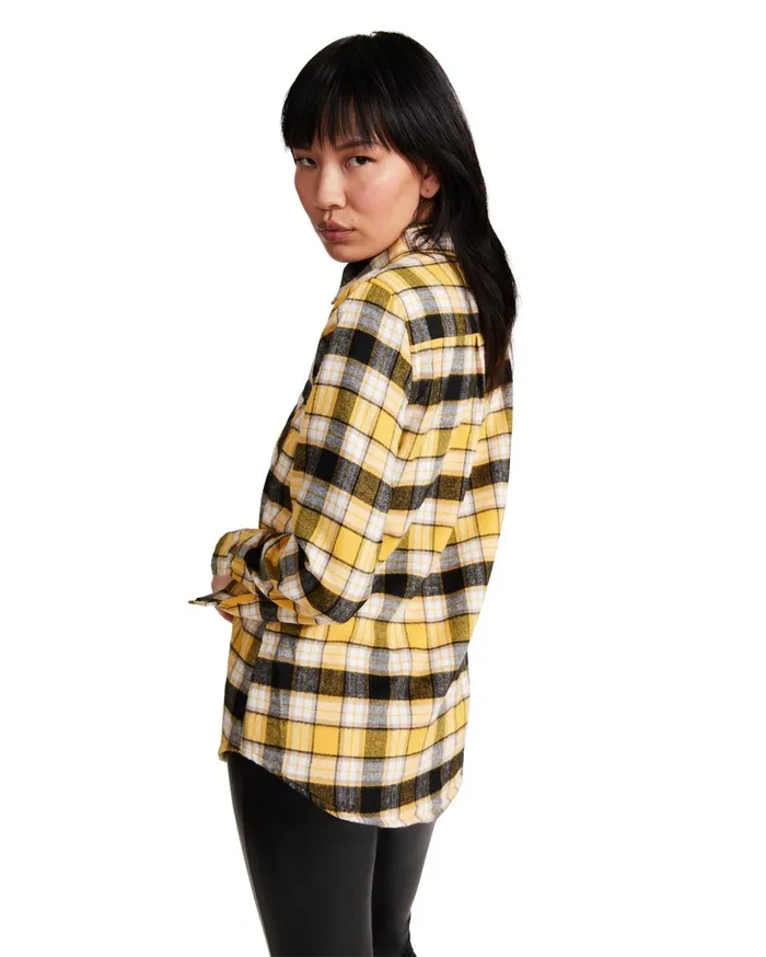Steve Madden Teddy Lined Flannel Yellow Womens Jackets and Coats Steve Madden Teddy Lined Flannel Yellow Womens Jackets and Coats