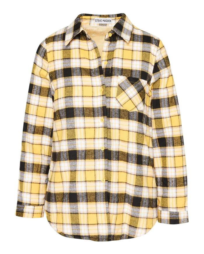 Steve Madden Teddy Lined Flannel Yellow Womens Jackets and Coats Steve Madden Teddy Lined Flannel Yellow Womens Jackets and Coats