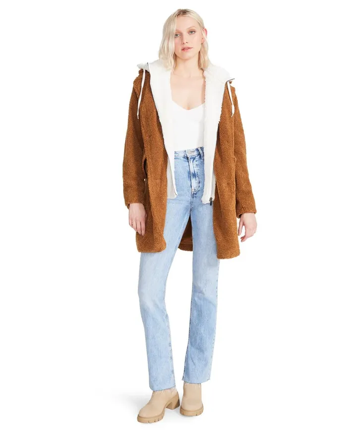 Steve Madden Teddy Sherpa Coat Brown Womens Jackets and Coats
