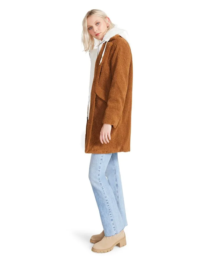 Steve Madden Teddy Sherpa Coat Brown Womens Jackets and Coats