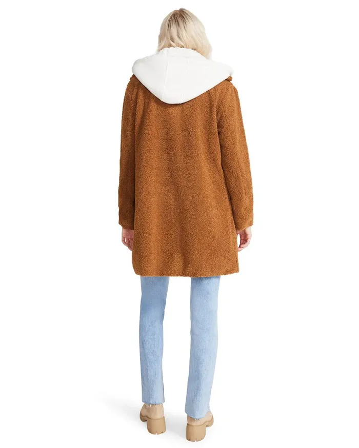 Steve Madden Teddy Sherpa Coat Brown Womens Jackets and Coats