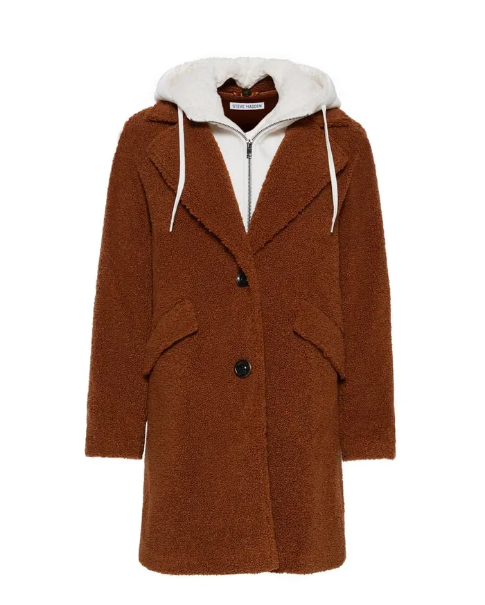 Steve Madden Teddy Sherpa Coat Brown Womens Jackets and Coats