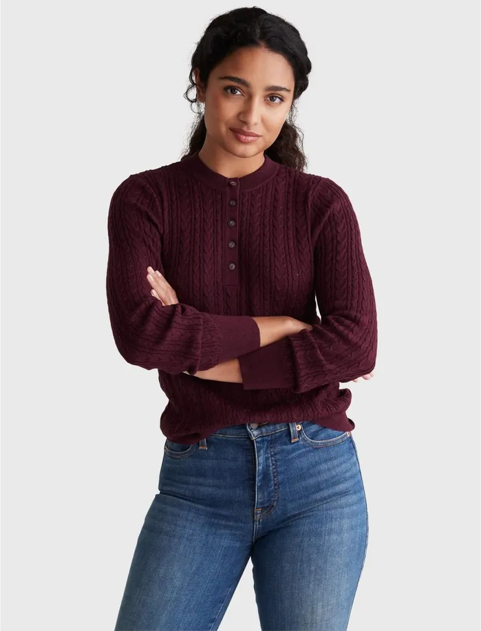 Sweaters and Sweatshirts Women Lucky Brand Cable Henley Crew Pullover Winetasting Sweaters and Sweatshirts Women Lucky Brand Cable Henley Crew Pullover Winetasting