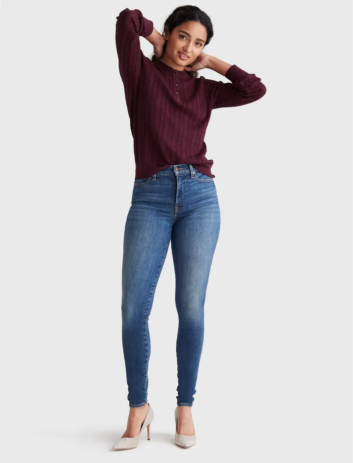 Sweaters and Sweatshirts Women Lucky Brand Cable Henley Crew Pullover Winetasting