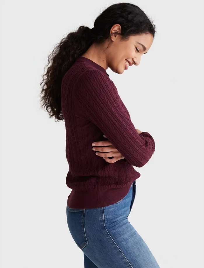 Sweaters and Sweatshirts Women Lucky Brand Cable Henley Crew Pullover Winetasting