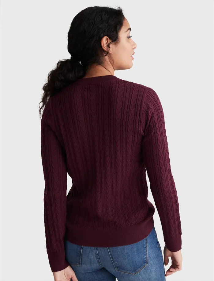 Sweaters and Sweatshirts Women Lucky Brand Cable Henley Crew Pullover Winetasting