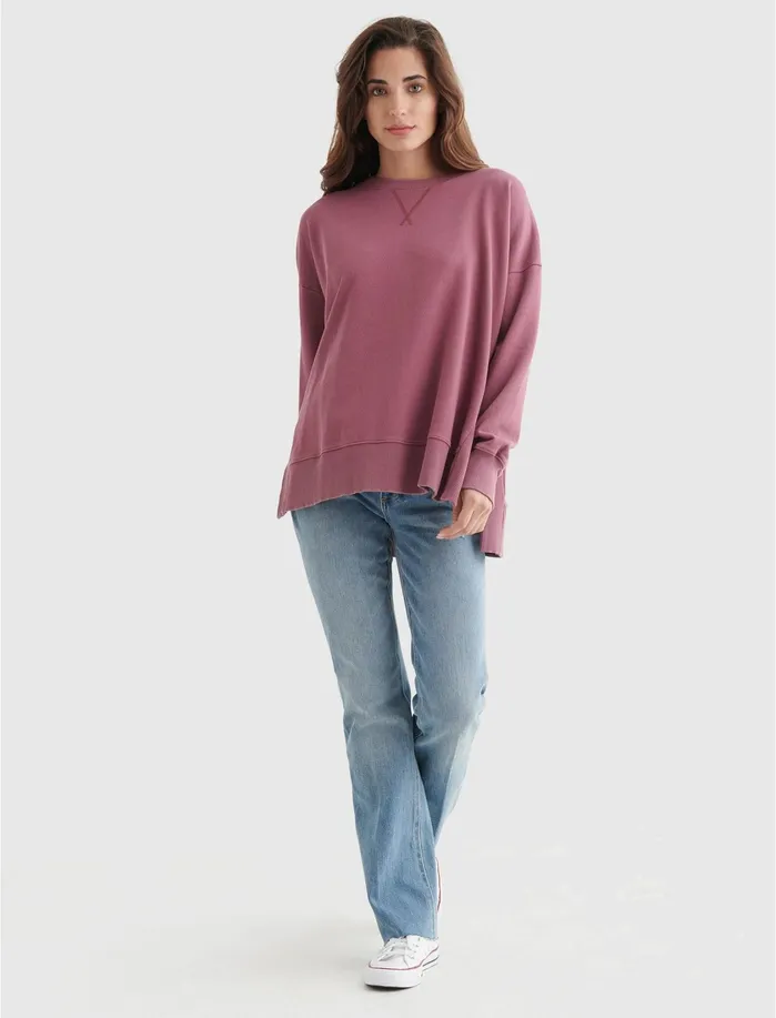 Sweaters and Sweatshirts Women Lucky Brand Crew Neck Chill Pullover Crushed Berry