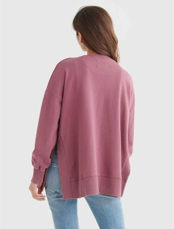 Sweaters and Sweatshirts Women Lucky Brand Crew Neck Chill Pullover Crushed Berry