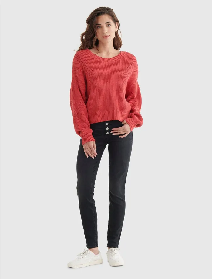 Sweaters and Sweatshirts Women Lucky Brand CROPPED RIBKNIT PULLOVER REVERSIBLE SWEATER Baroque Rose
