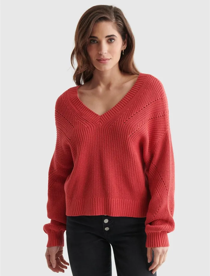 Sweaters and Sweatshirts Women Lucky Brand CROPPED RIBKNIT PULLOVER REVERSIBLE SWEATER Baroque Rose