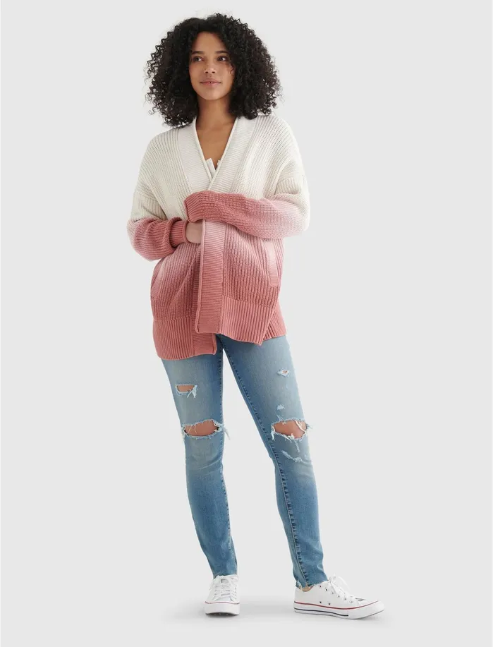 Sweaters and Sweatshirts Women Lucky Brand Dip Dye Cardigan Crushed Berry Dipdye