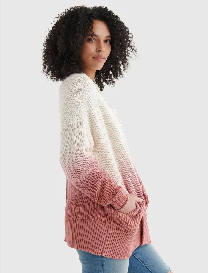 Sweaters and Sweatshirts Women Lucky Brand Dip Dye Cardigan Crushed Berry Dipdye