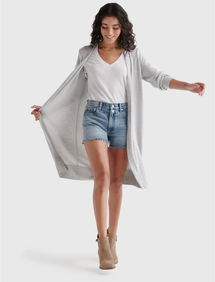 Sweaters and Sweatshirts Women Lucky Brand High Rib Cloud Jersey Cardigan Heather Grey