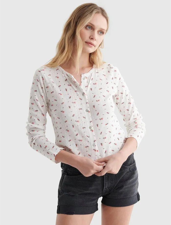 Sweaters and Sweatshirts Women Lucky Brand Long Sleeve Pointelle Cardigan Pink Multi Sweaters and Sweatshirts Women Lucky Brand Long Sleeve Pointelle Cardigan Pink Multi