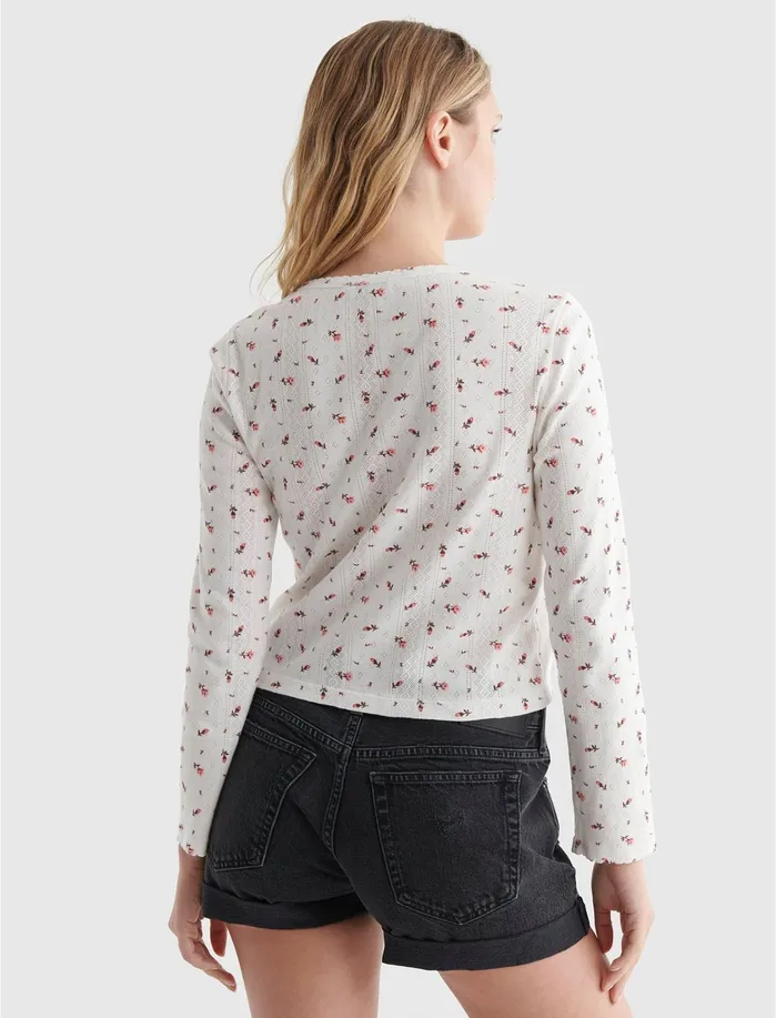 Sweaters and Sweatshirts Women Lucky Brand Long Sleeve Pointelle Cardigan Pink Multi Sweaters and Sweatshirts Women Lucky Brand Long Sleeve Pointelle Cardigan Pink Multi