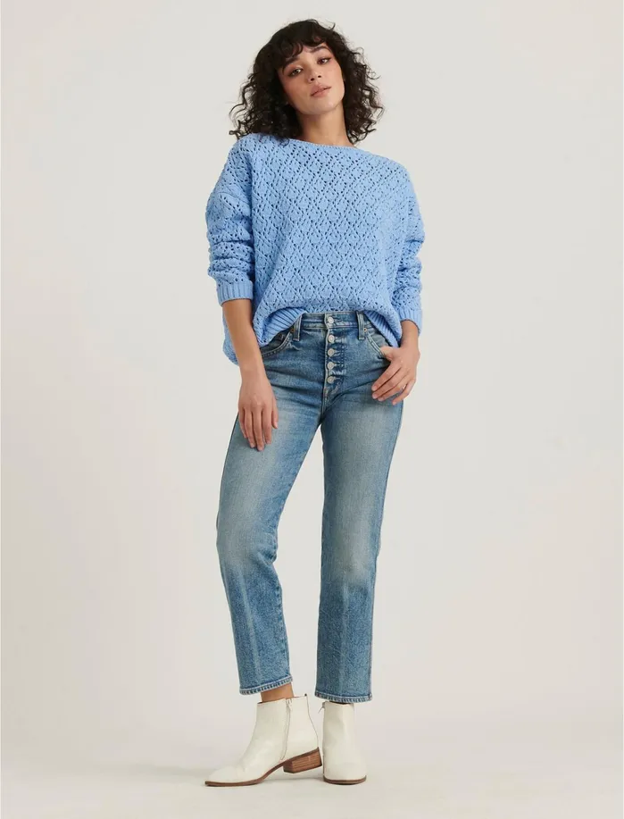 Sweaters and Sweatshirts Women Lucky Brand Pointelle Chenille Pullover Sweater Blue