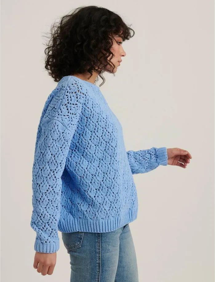 Sweaters and Sweatshirts Women Lucky Brand Pointelle Chenille Pullover Sweater Blue