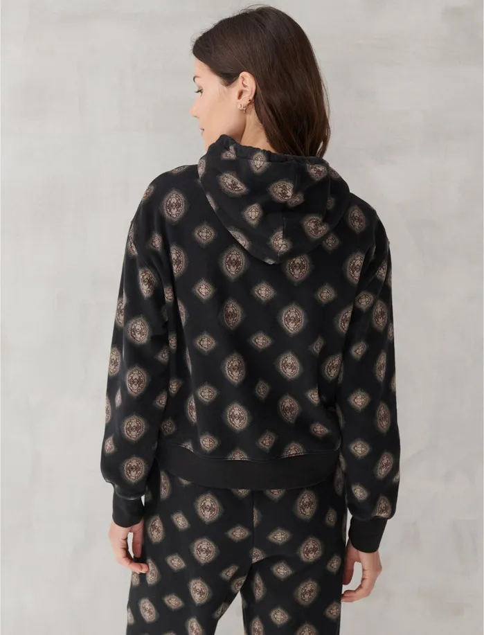 Sweaters and Sweatshirts Women Lucky Brand Printed Sueded Terry Hoodie Black Multi
