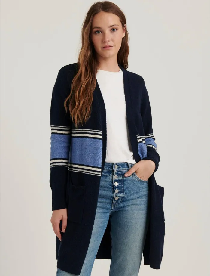 Sweaters and Sweatshirts Women Lucky Brand Stripe Long Cardigan Navy Multi