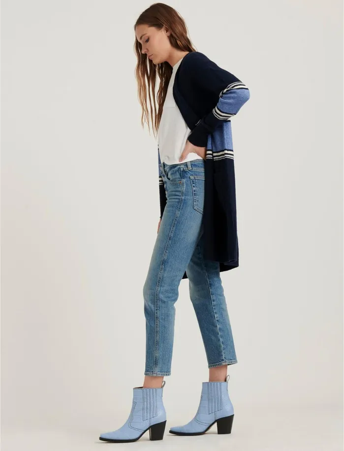 Sweaters and Sweatshirts Women Lucky Brand Stripe Long Cardigan Navy Multi