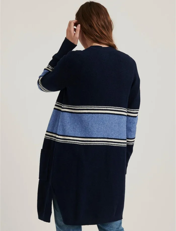 Sweaters and Sweatshirts Women Lucky Brand Stripe Long Cardigan Navy Multi