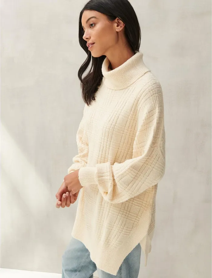Sweaters and Sweatshirts Women Lucky Brand Textured Stitch Turtleneck English Cream