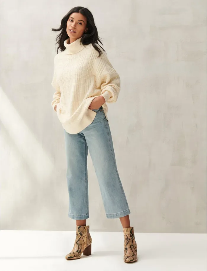 Sweaters and Sweatshirts Women Lucky Brand Textured Stitch Turtleneck English Cream
