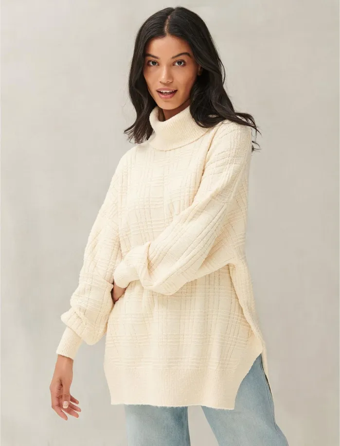 Sweaters and Sweatshirts Women Lucky Brand Textured Stitch Turtleneck English Cream