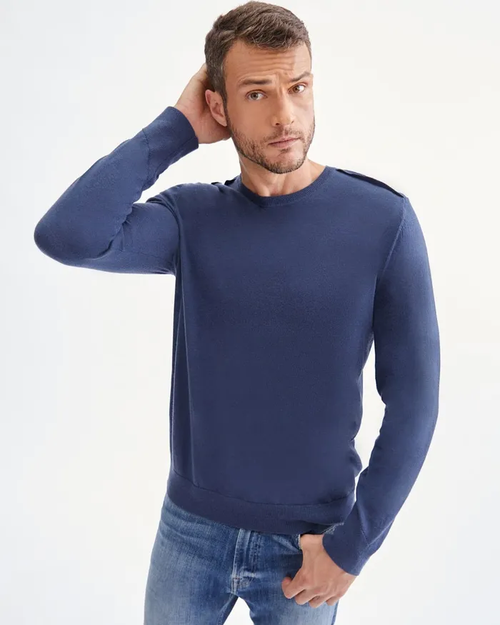 Sweaters Men 7 For All Mankind Crewneck Sweater With Shoulder Detail In Admiral Blue Sweaters Men 7 For All Mankind Crewneck Sweater With Shoulder Detail In Admiral Blue