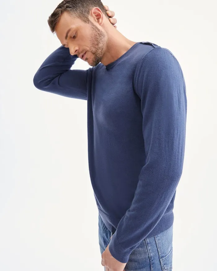 Sweaters Men 7 For All Mankind Crewneck Sweater With Shoulder Detail In Admiral Blue