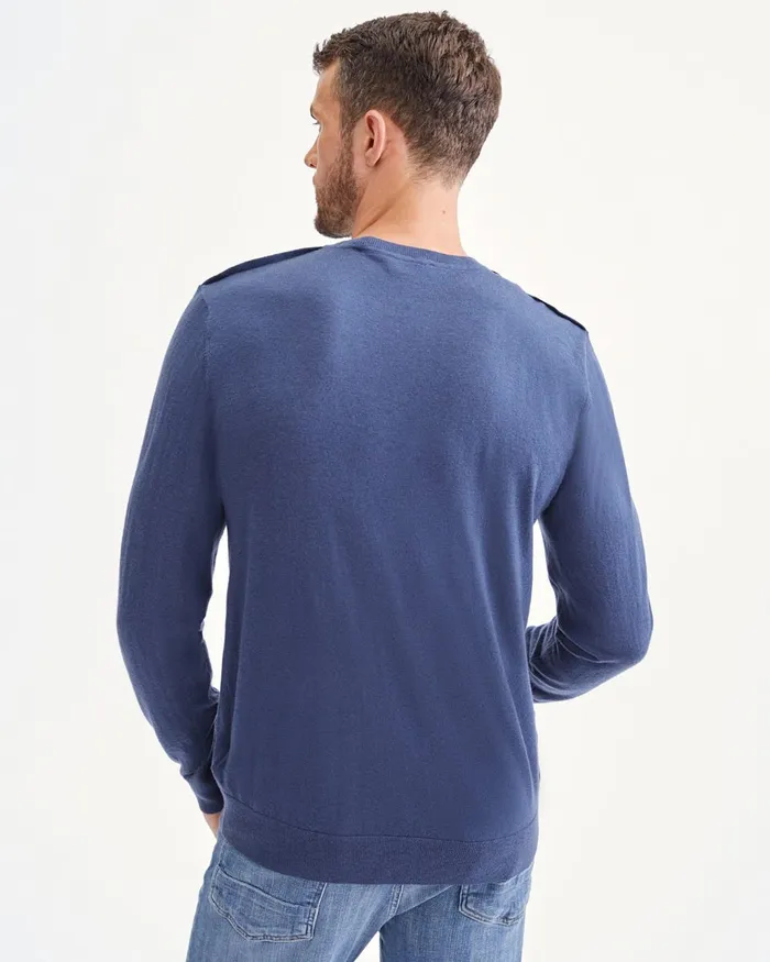 Sweaters Men 7 For All Mankind Crewneck Sweater With Shoulder Detail In Admiral Blue