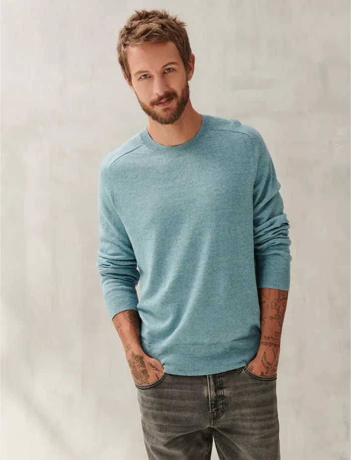 Sweaters Men Lucky Brand Linen Welterweight Crew Heather Blue