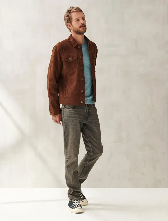 Sweaters Men Lucky Brand Linen Welterweight Crew Heather Blue