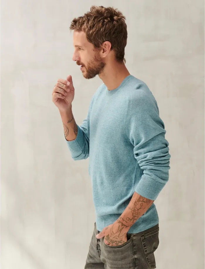 Sweaters Men Lucky Brand Linen Welterweight Crew Heather Blue